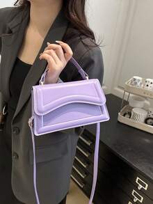 New Women Solid Color PU Leather Small Square Handbag, Simple & Fashionable Shoulder Bag For Outings, Versatile & With Detachable Adjustable Strap , Purple - Purple - View 4