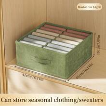 1pc Fabric Drawer Organizer, Closet Storage Box For Clothes, Pants, Ties, Layered Drawer Divider - Grass Green - View 3