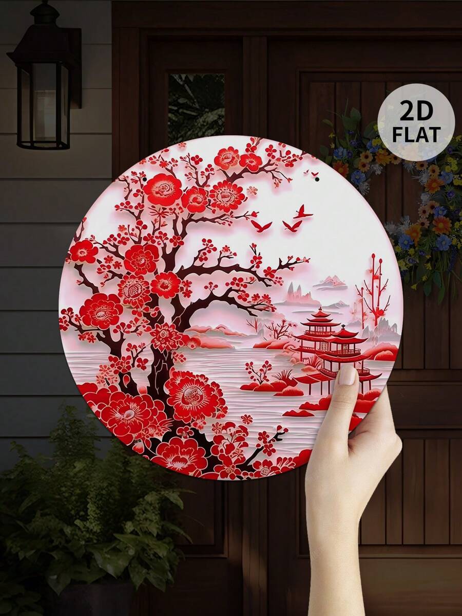 1 Stück/Heimdekoration Wandbehang, Rundes hängendes Dekor, chinesischer Stil Wandkunst, kreative hängende Holz-Dekorplakette für Schlafzimmer, Wohnzimmer, Veranda