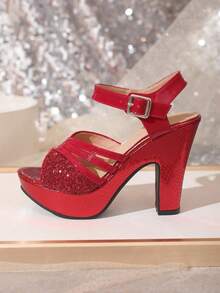 2024 New Thick Bottom Non-Fatiguing High Heel Sandals, Summer Chunky Heel Platform Peep-Toe Women Shoes - Red - View 6