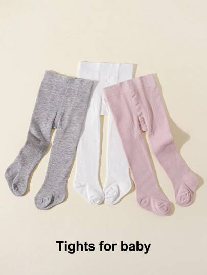 Pacote com 3 meias-calças infantis de cor sólida, ajuste confortável, estilo moderno para uso diário