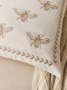 1 件米色刺绣蜜蜂装饰枕套，适合室内装饰，四季皆宜，不含枕芯