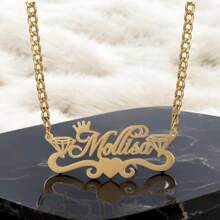 Collier personnalisé avec nom et couronne – Chaîne cubaine de 5 mm en acier inoxydable, bijou personnalisé avec plaque signalétique, cadeau pour femme