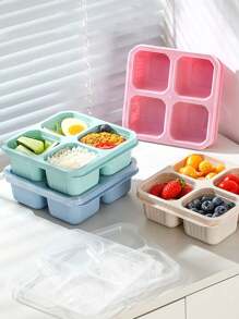 4-Compartment Covered Bento Box With Fork Set, Odorless Mixing, Suitable For Sharing And Packaging Food, Snack Boxes, Nut Candy Sealed Boxes, Snacks, Pastries, Fruits, Refrigerator Freshness Boxes