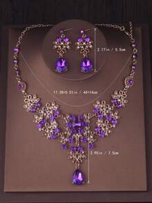 High End And Elegant Bridal Accessories, Wedding Necklace+Pair Of Earrings Set, Navy Blue, Purple, Green, Red Necklace, Bridal Accessories, Wedding Dress, Evening Party Accessories - 項鍊+耳環套裝 - 查看 2