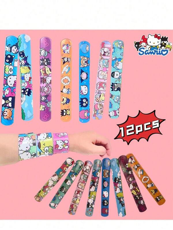 Sanrio Brinquedos Sanrio Clap Circle com 12 peças/saco, Festa temática Sanrio, Régua macia, Novo círculo de palmas Kawaii, Artigos para festa com tema de desenho animado, Decoração de pulseira, Brinquedos infantis, Material escolar, Volta às aulas