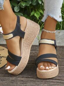 1 par de sandalias casuales con plataforma y tacón de cuña grueso, impermeables, para adolescentes, de verano