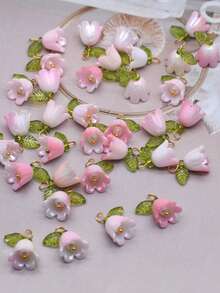10 件时尚渐变粉色花朵吊坠可用作耳环项链铃兰串饰