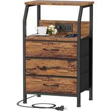 Bedside Table With Charging Station Vintage Side Table 60cm - Chocolate Brown - View 1