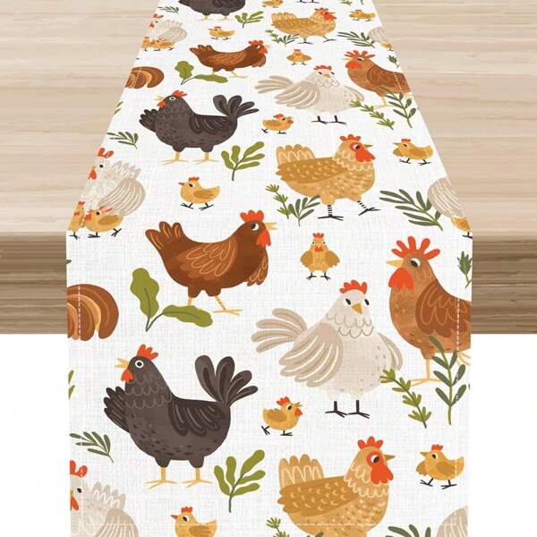 Rooster Chicken Table Flag, Cute Cartoon Animal Farmhouse Spring Summer Seasonal Dining Table Center Decoration Suitable For Home Kitchen Dining Room Wedding Interior And Exterior Decoration