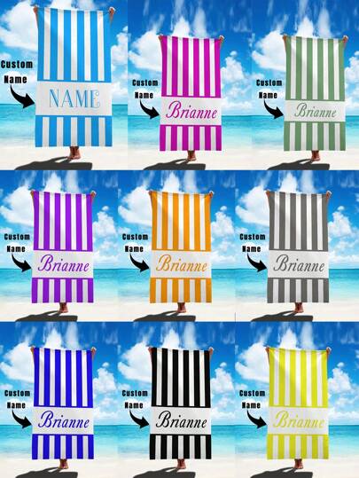 SRH Customized Beach Towel - 1 Piece, Customized Super Soft Microfiber Beach Towel, Multiple Stripe Colors, Multiple Font Styles, Customizable Name, Personalized Beach Towel, Super Absorbent, Quick Drying, Soft And Lightweight, Multiple Sizes, Suitable For Pool, Beach, Bathroom And Other Scenarios, Minimalist Style, Great Summer Beach Accessory Gift For Family, Partner, Friends For Wedding Season, Halloween, Christmas, Holidays, Anniversaries, Personalized Beach Towel, Room Decor
