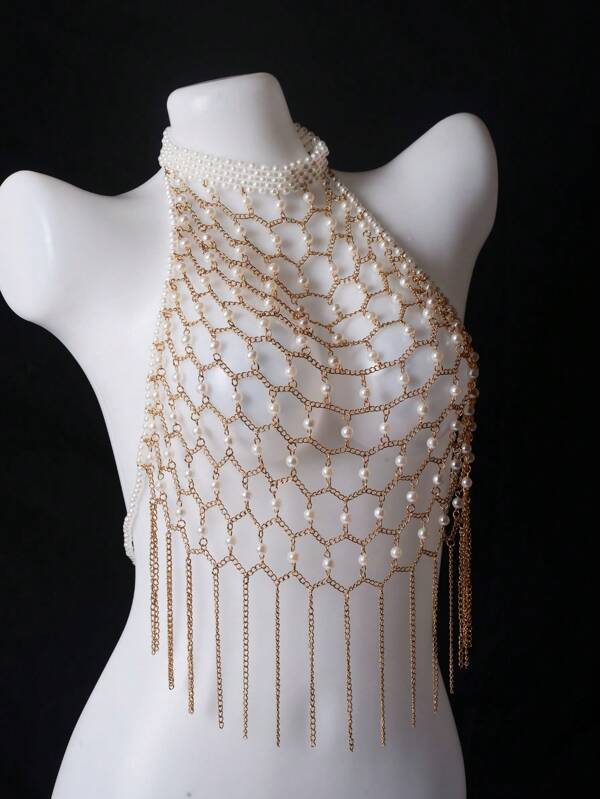 Unisex Körperkette Dessous, sexy Perlenkette für den Oberkörper, reizvolle, exotische, transparente dekorative Damen BH