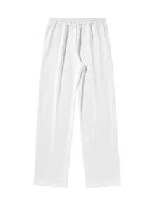 男士宽松直筒针织裤，轻薄透气，纯色设计，休闲百搭，适合春、秋、初冬穿着。