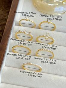 Bộ 7 chiếc nhẫn đính đá Cubic Zirconia khảm đồng thanh lịch thời trang đơn giản sang trọng, phù hợp cho đám cưới, tiệc tùng, quà tặng ngày lễ, cô dâu - Vàng - Xem 4