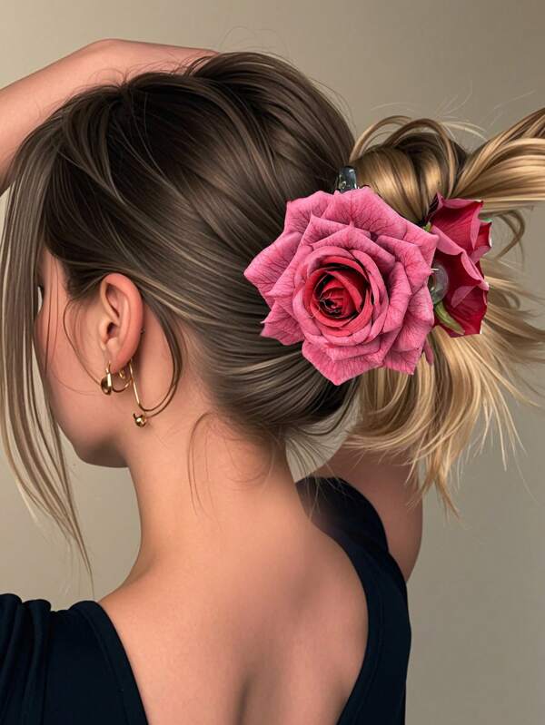 1 buc agrafă de păr florală pentru nuntă pentru femei, pentru coafarea părului, accesoriu pentru întâlniri, accesorii pentru plajă, agrafă cu gheare, accesorii de păr cu flori de toamnă și iarnă pentru femei, pentru ținute de vacanță