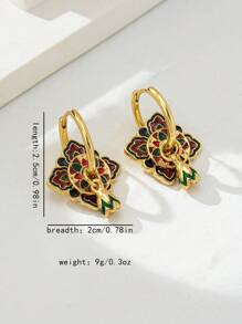 1 par de pendientes de aro de estilo chino vintage con diseño de contraste mate de círculos esmaltados y de colores