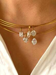 5件套AAAA级锆石吊坠项链，不锈钢链，女士日常佩戴饰品 - 金色 - 查看 10