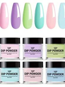 马卡龙浸粉美甲套装，6色柔和马卡龙亮黄橙色浸粉套装夏季美甲粉DIY，适合女性，无需美甲灯