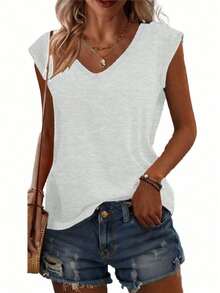 3件装女士加大码V领简约休闲背心 - 黑白紅 - 查看 3