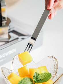 6 buah Garpu Buah + Alas, Garpu Buah Gaya INS Stainless Steel 304, Set Garpu Buah Lucu, Garpu Dessert Kelas Atas - MultiWarna - View 4