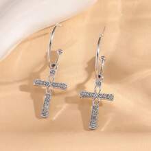 1 Pair Fashionable Women's Simple & Unique Cross Pendant Earrings, Versatile