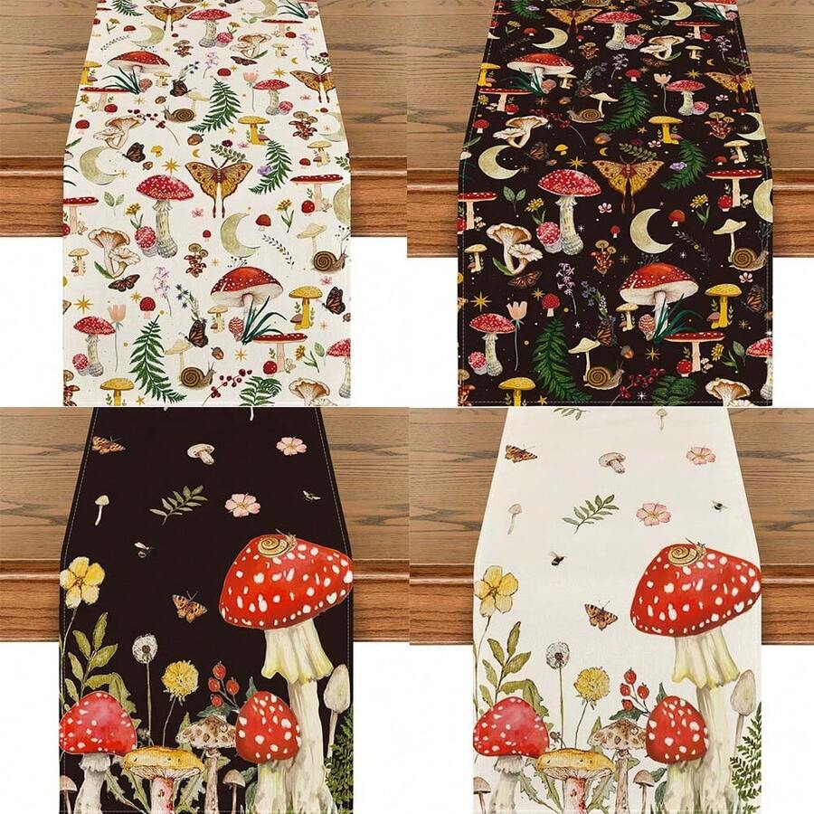 Caminho de mesa de outono com flores silvestres em preto/branco, decoração sazonal de mesa de jantar para cozinha, primavera e verão, para decoração de festas em casa - Multicolorido - Ver 1