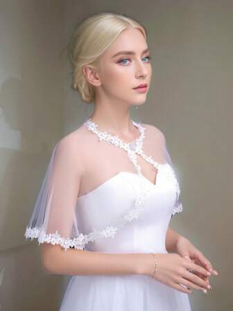 1pc Women's Lightweight Floral Lace Shawl Wrap, Mesh Scarf For Wedding, Party, Photography, Travel Fall Clothes For Women