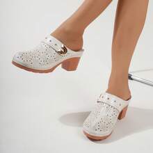 Ecetana White Heels For Women.Women's High-Heeled Mules, Platform Sandals For Women Comfortable Wedge Sandals, Hollow Out Design, Perforated Closed Toe Slip On Sandals. Perfect For Casual Outdoor Sandals, Women's Slide Sandals With Heel Cushion Dress Shoes Casual Summer.Women Slide Sandals With Heel For Beach, Pool, Garden - 白色 - 查看 5