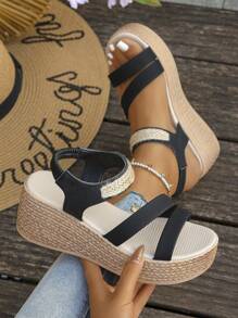 1 par de sandalias casuales con plataforma y tacón de cuña grueso, impermeables, para adolescentes, de verano