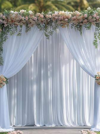 2 piezas de cortinas de tul blanco transparente, cortinas de fondo transparente para bodas, recepciones, fotomatones y decoración del hogar - para compromisos, baby shower, cumpleaños, decoración de sillas y fiestas de fotografía de fondo de pared