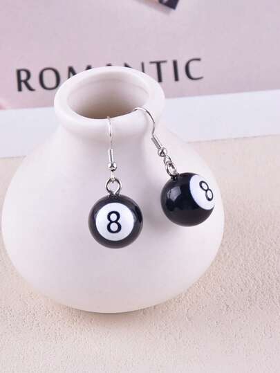1 Pair 3D Pool Ball Eight Earrings, Casual Women Earring Pendant Jewelry For Party Decoration