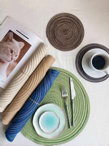 1 件/4 件/8 件圆形编织杯垫（18 厘米）/餐垫（36 厘米），家用圆形防污防烫可洗厨房餐桌垫，适用于家庭聚会、婚礼、派对、日常使用，绿色 - 綠色 - 查看 4