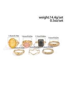 Ensemble de 7 bagues vintage élégantes incrustées de pierres géométriques, bagues à la mode dorées pour femmes, idéales pour un usage quotidien ou une fête, ensemble de bijoux cadeaux