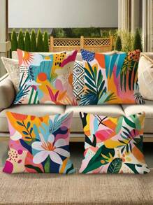 Funda de almohada de 4 piezas/1 pieza con estampado floral bohemio, de colores brillantes y estilo encantador, adecuada para decoración de fiestas en el porche, terraza, sofá, sala de estar exterior, sala de estar, sofá y dormitorio | 18x18 pulgadas | Cierre con cremallera | Tela suave y cómoda - resistente a la decoloración, lavable a máquina, adecuada para la decoración del hogar. Sin relleno de almohada