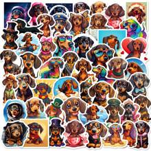 50 pegatinas impermeables de PP con diseño de perro salchicha de dibujos animados, coloridas y infantiles, aplicables a tazas, patinetas, computadoras portátiles, cuadernos, equipaje, educación temprana, recompensas en el aula, interacción entre padres e hijos