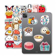 50 piezas Juego de pegatinas de dibujos animados lindos, estilo fresco diario de manzana y taza, pegatinas de PVC resistentes al agua, adecuadas para botellas de agua, monopatines, portátiles, planificadores, cuadernos, equipaje