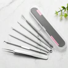 Kit de herramientas para eliminar puntos negros, set de 6 piezas para el tratamiento del acné, extractor de comedones para puntos negros, puntos blancos, imperfecciones, herramienta extractora de poros para la nariz y el rostro, de color plateado, para el cuidado de la piel, decoración del hogar, dormitorio y baño.