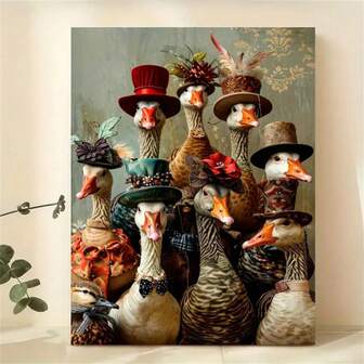 1pc Elegant Victorian Goose Wall Art Print Vintage-Inspired Poster Fashion Paintings For Living Room Bedroom Home Office Dormitory Decor Wall Background Design Picture Optional Frame