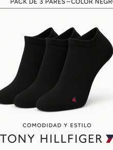 Pack de 3 Tines Negros Unisex - Calcetines Cortos Tony Hillfiger de Algodón y Elastano - Negro - Ver 2