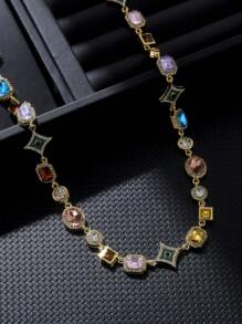1PC Hip Hop Jewelry Fashion Colored Zirconia Iced Out Necklace For Women Crystal Gemstone Link Chain Pendant For Women Bridal Party Jewelry