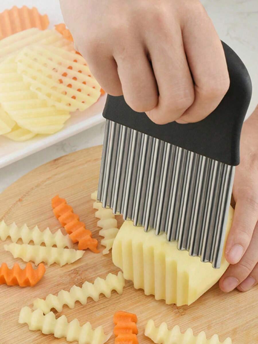 1 件波纹不锈钢切刀，波纹切刀，无需电的厨房工具，适用于炸薯条、土豆、水果、蔬菜、沙拉、胡萝卜、切片土豆 - 金属波浪切片机 - 彩色 - 查看 1