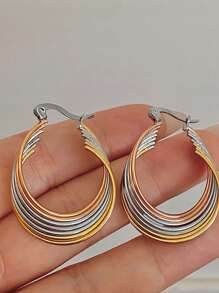 1 par de pendientes de aro colgantes de acero inoxidable con forma de cruz y círculo para mujer, de color oro y plata, con anillos triples retorcidos de dos tonos, para fiesta, club, vacaciones, regalo de Navidad