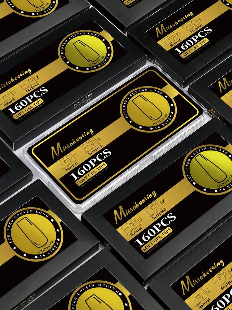 160pcs L-2XL Glossy False Nail Tips Deep C-Curve Sculpted Thick Soft Gel Acrylic Nails Almond&Coffin&Stiletto&Square&Round Full Cover Press On Nails Artificial DIY Extension Supplies For Women Girls - Clear - View 5