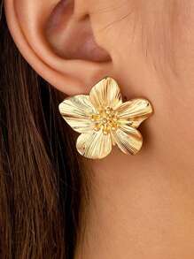 Conjunto de 4/3/2 peças de pulseira larga floral minimalista e elegante, brincos de pino, joias de anel para férias na praia, encontros, festas, banquetes e uso diário
