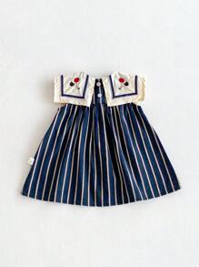 Robes de bébé fille col marin, style coréen robe en jean douce pour bébé/tout-petit, tenue d'été
