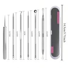Kit de herramientas para eliminar puntos negros, set de 6 piezas para el tratamiento del acné, extractor de comedones para puntos negros, puntos blancos, imperfecciones, herramienta extractora de poros para la nariz y el rostro, de color plateado, para el cuidado de la piel, decoración del hogar, dormitorio y baño.