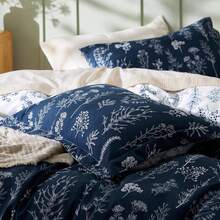 Duvet Cover Queen Size - Reversible Green Queen Duvet Cover Set With Zipper Closure, 3 Pieces Floral Patterned Bedding Set With 8 Corner Ties And 2 Pillow Shams - 05 - Xanh Nave (Không có chăn) - Xem 4