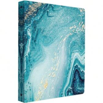 1pc Fashionable Luxury A4 Blue Marble Texture 3-Ring Binder Clipboard, 1" Round Rings (Letter Size) Thin-Profile Padfolio Document Organizer, Gift Suitable For School, Nurses Office, Men & Women, With Inner Pockets, Back To School, School Supplies