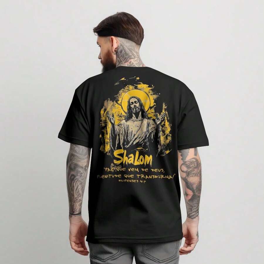Oversized Streetwear T-Shirt Men's 100% Cotton  Unisex Christian Shirt - 黑色 - 查看 1