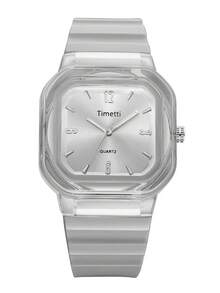 1 件女士休闲时尚方形简约硅胶表带石英手表，适合日常佩戴 - 灰色 - 查看 4